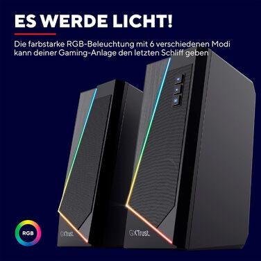 Trust Gaming GXT 606B JAVV 2.0: Комп'ютерні колонки з RGB підсвічуванням, 12W, USB, для ПК та ноутбука (Чорний)