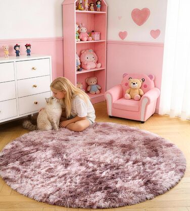 Килим круглий 100 см, м'який, пухнастий, антиковзний, дитячий, рожево-ліловий (Batik) - пральний килим для дитячої кімнати