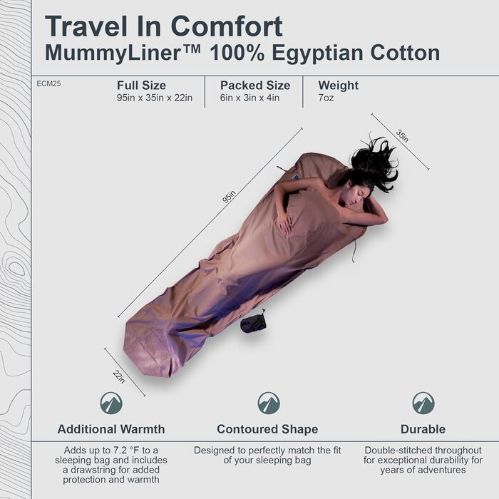 Кокон MummyLiner Tuareg з єгипетської бавовни, колір хакі, 95x35/22 дюймів