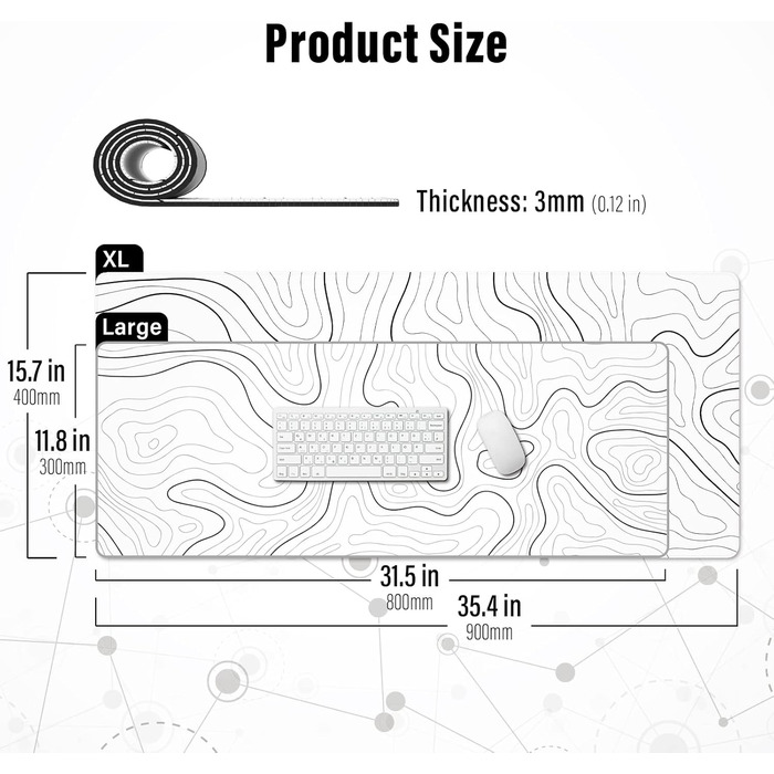 Ігрова мишка Pad Ovenbird з картографічним малюнком, великий XL, 80 x 30 см, чорний