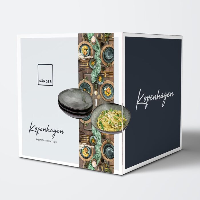 Набір тарілок для пасти Sänger Kopenhagen, 4 шт., керамічний посуд для пасти, миски 1 л, сірий/зелений, підходить для посудомийки, преміум колекція