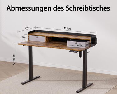 Electric Standing Desk with Drawers - 120x60cm Adjustable Height Desk for Home Office & DIY Pegboard