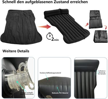 Надувний матрац для авто, SUV, багажник, для кемпінгу та подорожей, чорний
