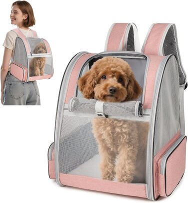 Рюкзак для тварин Allsopets - дихаючий, для котів та собак, маленьких порід, для подорожей та активного відпочинку (Нєборожевий)