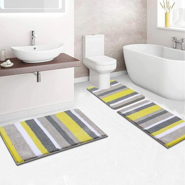 Pauwer Non-Slip Bath Mats Set, 3-Piece Bath Rug Soft Microfiber Absorbent Bathroom Rug Machine Washable Bath Mat for Bathroom Living Room (Yellow) Yellow 50 x 80 cm + 45 x 65 cm + 50 x 60 cm