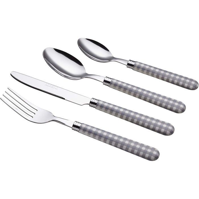 EXZACT Набір столових приборів з нержавіючої сталі 24 шт. - Ручки кольору Гінгем - 6 виделок, 6 ножів, 6 ложок, 6 чайних ложок (24 шт. сірого кольору)