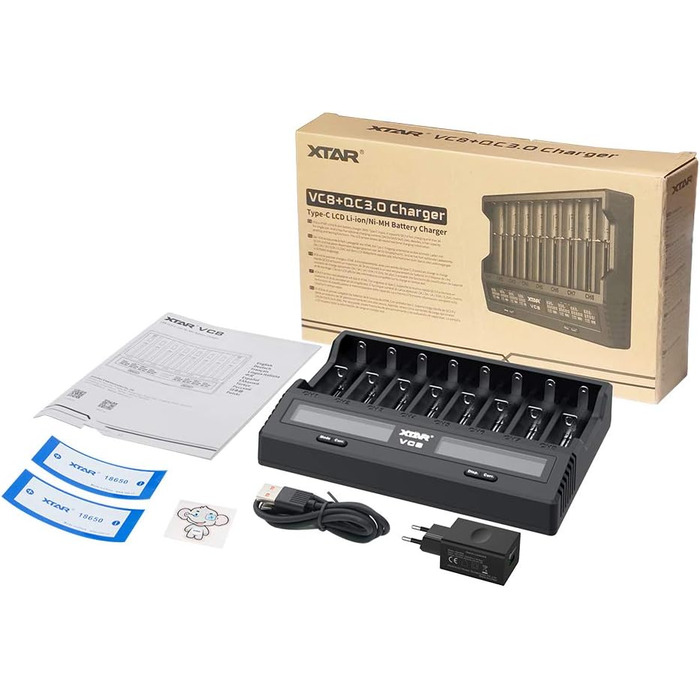 Зарядний пристрій Xtar VC8 для акумуляторів 18650/21700 з LCD-дисплеєм та тестуванням ємності, сумісний з 10440, 16340, 17670, 26650, AA, NI-MH