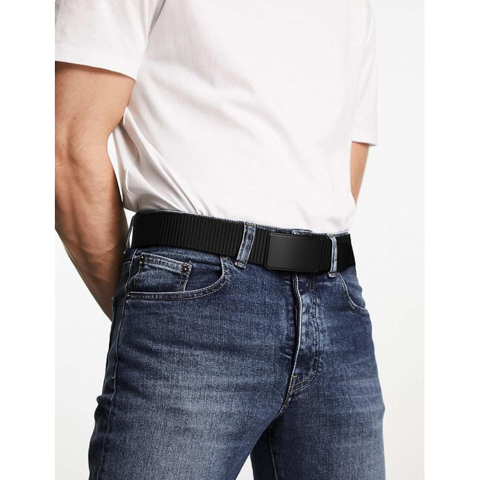 Чоловічий шкіряний ремінь JUKMO з автоматичною застібкою, нейлон 3,8 см, розмір M (91-105 см), чорний