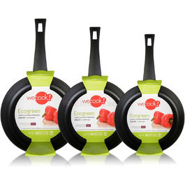 Набір сковорідок WECOOK Ecogreen 3 шт 18-20-24 см, алюміній, індукція, екологічне антипригарне покриття без PFOA, для всіх плит, чорний
