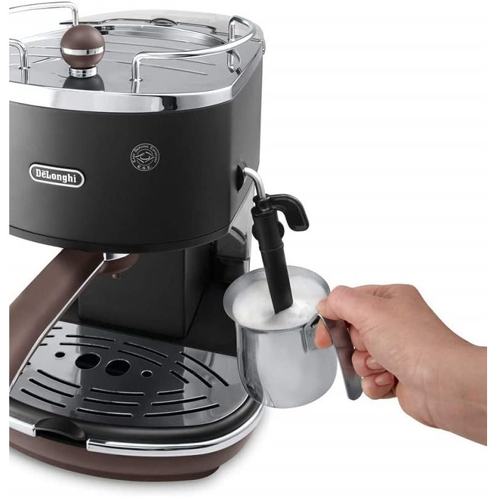 Еспресо-машина De'Longhi Icona Vintage ECOV 311.BG – чорна, з ручним капучинатором, для кави та ESE Pads, 1.4 л