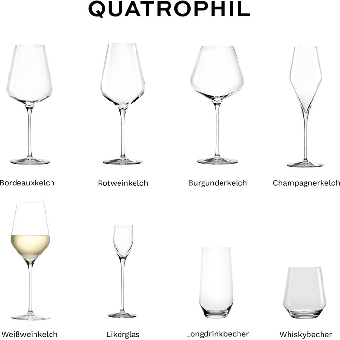 Stölzle Lausitz White Wine Glasses Quatrophil 6-Piece Set, 405 ml – High-quality wine glasses ideal for white wine & aperitif – Elegant white wine bowl made of crystal glass – dishwasher-safe & Made in Germany