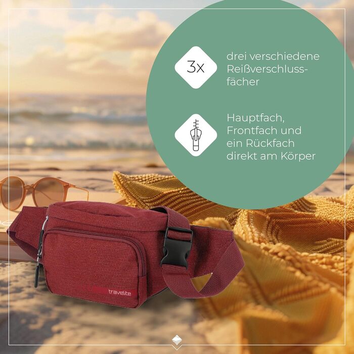 Поясна сумка Travelite Kick Off: 30 см, 5 л, червона - для подорожей та спорту