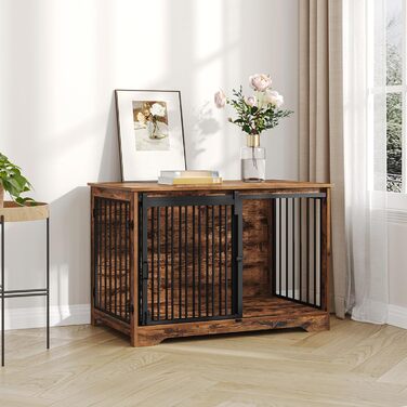 Клітка для собак Hzuaneri, 100 см, з розсувними дверима, дерев'яна, для дому, 100 x 60 x 68 см, вінтажний колір