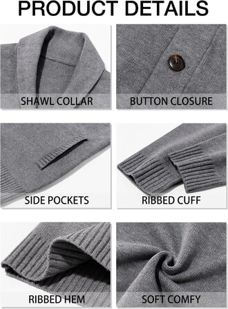 Чоловіча в'язана куртка Runcati з коміром-шарфом, стильна, на ґудзиках, зимова, з рельєфним в'язанням, груба в'язка (M, сіра)