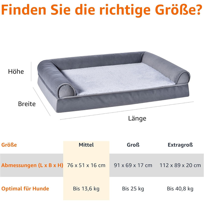 Amazon Basics Foam Pet Bed for Dogs and Pets with Removable Cover, Gray, 76 x 51 x 16 cm (L x W x H)