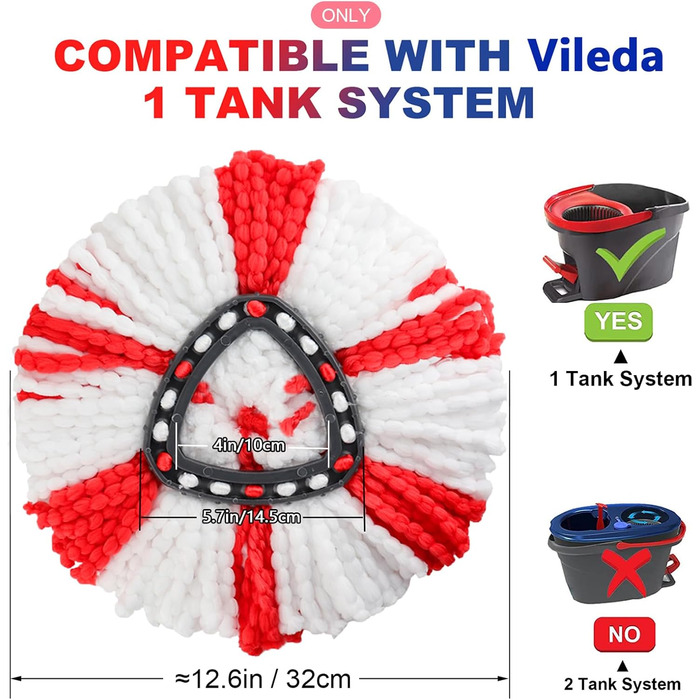 4 Microfiber Mop Replacement Head for Vileda Turbo Mop, Replacement Cover Compatible with Vileda EasyWring Spin Mop and Clean Turbo Floor Mop