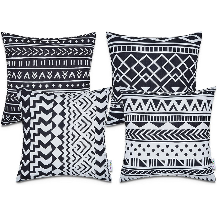 Paco Home Pillow Cover, Sofa Pillow Cover, Cushion Cover, Decorative Pillow, Throw Pillow, Couch Pillow, Modern Geometric Patterns, Color: White-Black, Sets: 4pcs Set White-black 4pcs Set