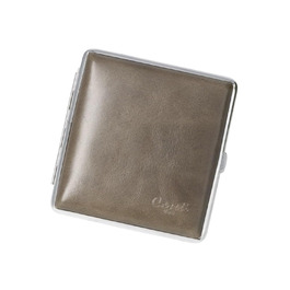 Leather cigarette case, 9.5 x 8.5 x 2 cm, holds 20 cigarettes with elastic band (Gray)