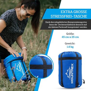 Mountrex 3-Season Sleeping Bag for Camping & Outdoor - Lightweight, Warm & Comfortable Sleeping Bag (205 x 75cm) - Adult, Unisex, Couplable Zipper - Blue