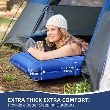 Isomatte GLMNES надувна туристична, блакитна, Extra Dick: для кемпінгу, піших прогулянок, з інтегрованим насосом та сумкою