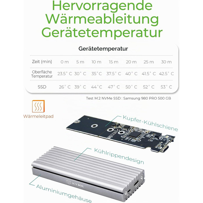 Зовнішній корпус для M.2 PCIe SSD ICY BOX IB-1817M-C31, USB 3.1 Type-C, алюміній, сріблястий