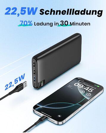 Power Bank Riapow 26800mAh з LED-дисплеєм: зарядка для смартфонів та планшетів, 4 порти USB, 22,5W, чорний