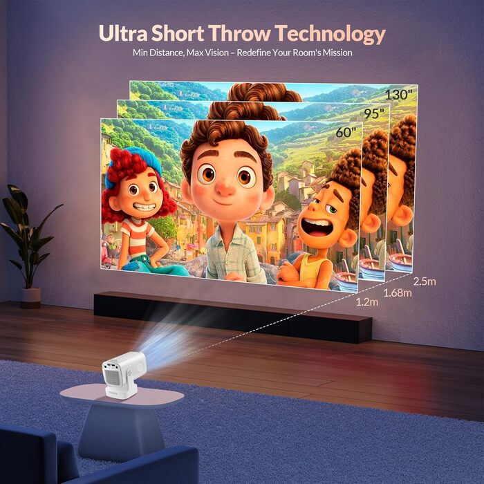 Міні проєктор Smart Beamer 4K 1080P з Android 11, WiFi 6, BT5.0, 180° поворотний, для дому та вулиці, сумісний з Android/iPhone/PC/Mac/Switch, білий (чорний + білий)