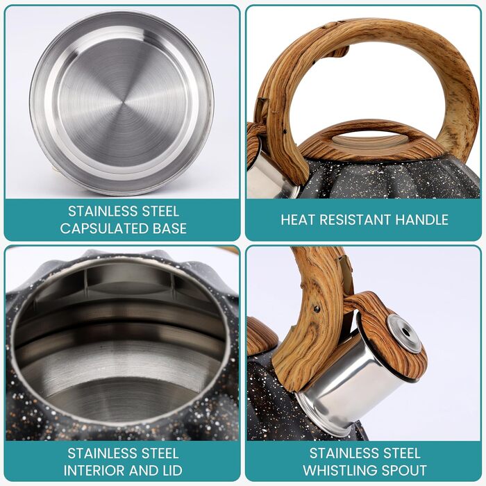 Чайник Belle Vous 3л з нержавіючої сталі для плити/індукції - Білий текстурований дизайн