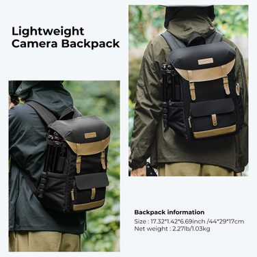Рюкзак для камери K&F Concept Rolltop 20L: водонепроникний, для Canon, Nikon, Sony, Fujifilm, Olympus, з відділенням для ноутбука 15.6 дюймів (сірий/зелений, чорний)