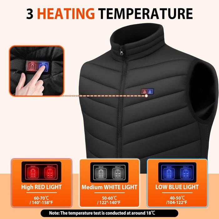 Електрична гріюча жилетка з акумулятором 27000mAh 7.4V, 17 зон нагріву, для чоловіків та жінок, чорна
