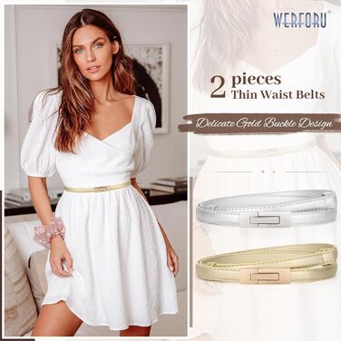 Жіночий шкіряний ремінь WERFORU: тонкий, регульований, з декоративною золотою пряжкою. Довжина 105 см, підходить для розміру талії до 93 см.
