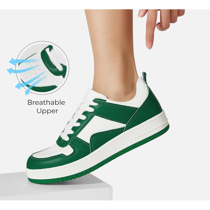 Жіночі кросівки LUCKY STEP з блискучими стразами, шкіряні низькі кросівки на шнурівці, зручні та стильні кросівки для ходьби (40 EU, Зелений Білий)