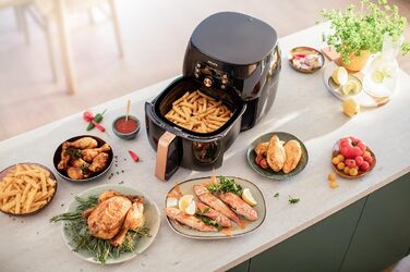 Philips Airfryer XXL with Rapid Air Technology - Hot Air Fryer with 7.3L Capacity, 90% Less Fat, Smart Sensing for Perfect Results, QuickClean, Recipe App, Black/Copper (HD9867/90)