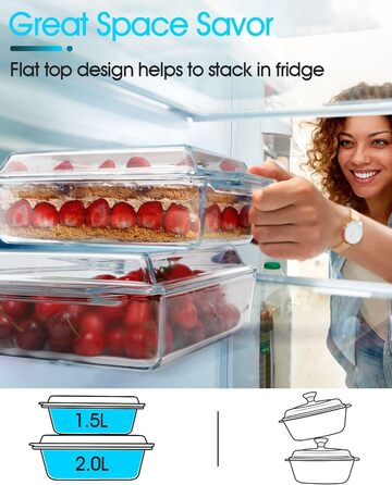 Прямокутна форма для запікання з кришкою, 2L, 24x20x6 см, скляна форма для лазаньї на 2 порції, для мікрохвильової печі та духовки