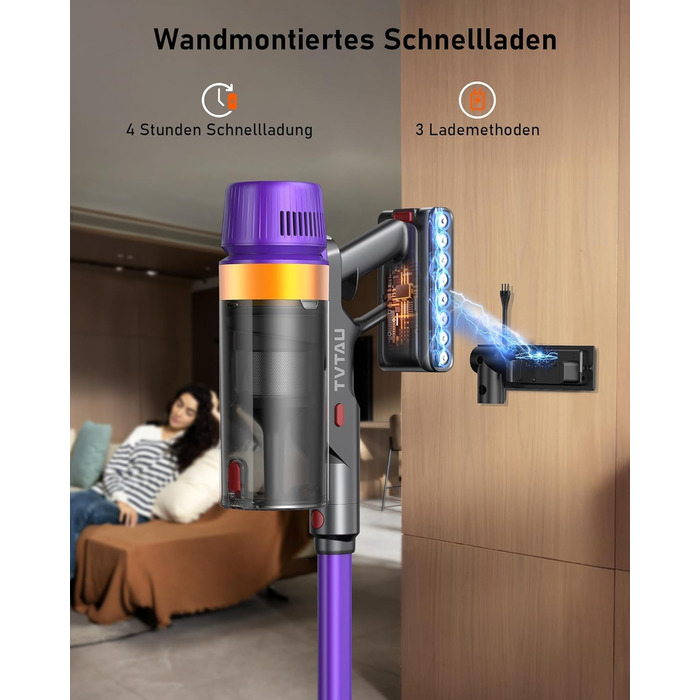 Бездротовий акумуляторний пилосос, 50000 Па, 580 Вт, 70 хв, 1.8 л, з дисплеєм, самостійна парковка, док-станція на стіні, антизаплутана щітка, 8-рівнева фільтрація, для шерсті тварин/килимів/твердих поверхонь/автомобіля