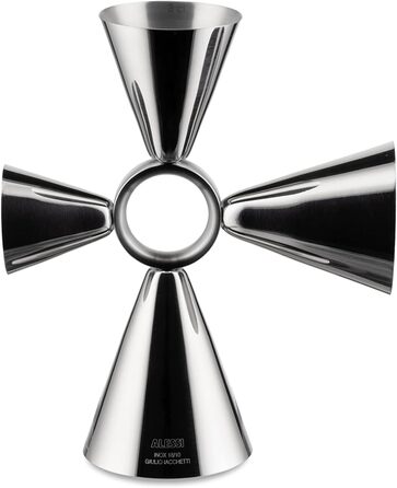 Alessi The Tending Box GIA28 - Quadri Combo Jigger Cocktail Measuring Cup, stainless steel 18/10 housing with a central ring and four measuring devices for 1.5, 3, 4, and 6 cl