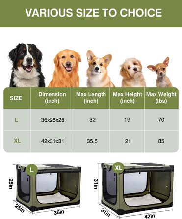 Складана переносна собача будка для середніх та великих собак, 106.7 см, з 4 дверцятами, зелена, з сумкою для зберігання (106*78*78 см)