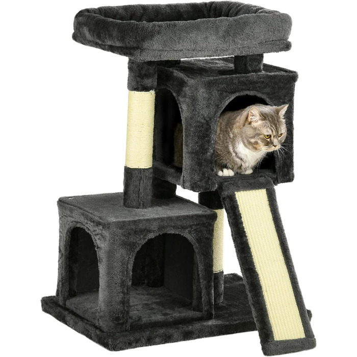 PawHut Scratching Post 83 cm Small Cat Scratching Post with Sisal Pillars, Cat Scratching Post, Cat Climbing Tree, Cat Tree, Cat Furniture Play Tree for Small Cats, Dark Grey