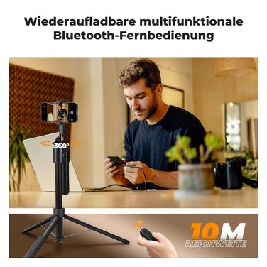 Штатив K&F Concept Smart Series з кільцевою світлодіодною лампою, 1.8 м, алюмінієвий, з функцією відстеження обличчя, сумісний з iPhone/Samsung/Android та DJI/Insta Sport Cameras