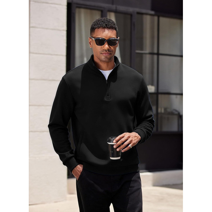 Світшот чоловічий PINSPARK з ¼ блискавкою, довгим рукавом, без капюшона, чорний, XL