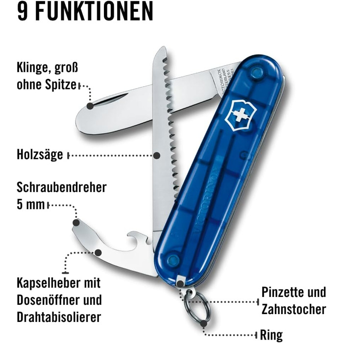 Дитячий мультитул Victorinox Swiss Army Knife: безпечний, з 9 функціями, синього кольору