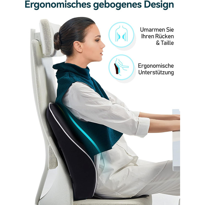 Подушка для спини Ergonomisches RückenKissen Travel Ease з Memory Foam - для офісного та комп'ютерного крісла, чорна