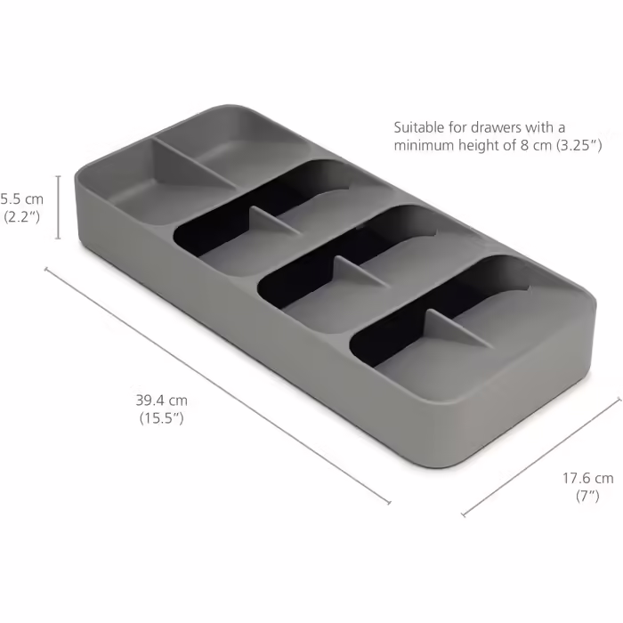 Joseph Joseph DrawerStore - Large Compact Cutlery Drawer Organizer, 8 Compartments, for 48 Pieces - Grey