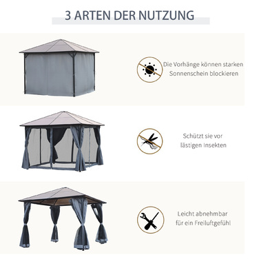 Outsunny 3 x 3m Gazebo Garden Pavilion Party Tent with Side Panels PC Roof Aluminum Dark Grey | Aosom