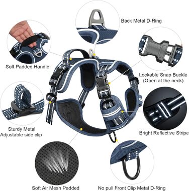 Шлейка для собак HEELE з регулюванням натягу, світловідбиваюча, для середніх собак, з м'якою ручкою, коричнева, розмір M (обхват грудей 38-71 см)