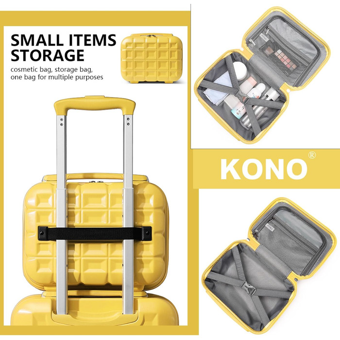 Набір валіз KONO 2 в 1: велика валіза (62 см) та косметичка (жовтий колір)
