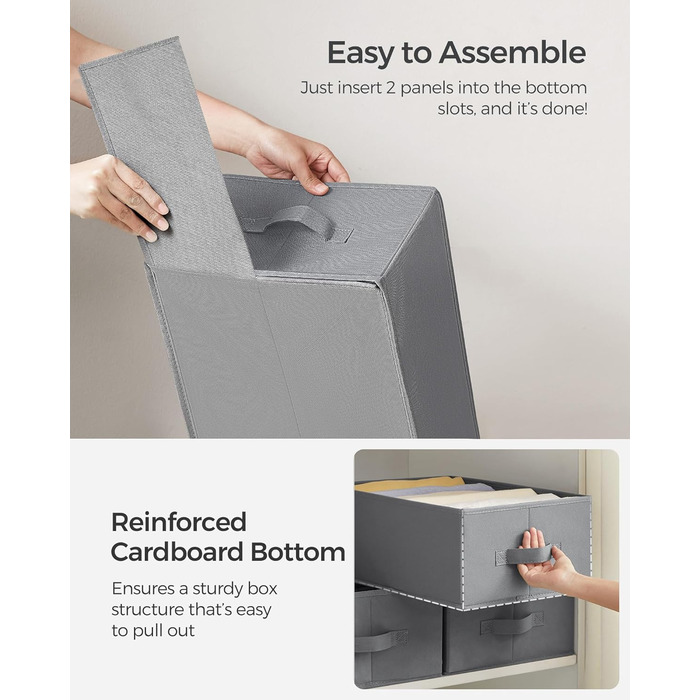 SONGMICS Set of 4 Drawer Organizers, 6 Compartments, Closet Organizer, Foldable, Clothes Organizer, 16.3 x 12.1 x 7 inches, for Pants, Clothing, Dove Gray, URUS009G04