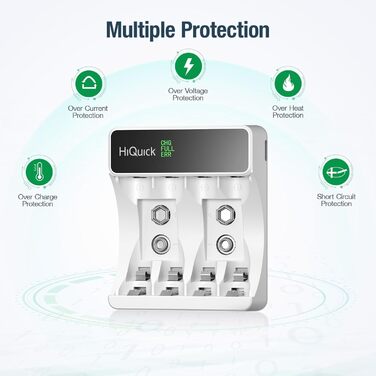 Зарядний пристрій HiQuick для акумуляторів NI-MH/NI-CD AA/AAA з LCD-дисплеєм, 4 слоти, швидка зарядка