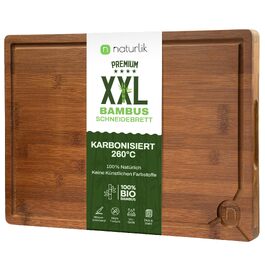 Великий обробний бамбуковий дошка Naturlik XXL 45x30 см, карбонізована дерев'яна дошка для кухні з жолобом для соку та ручками для м'яса, овочів та хліба