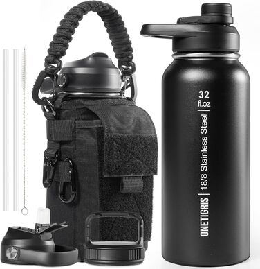 OneTigris Stainless Steel Water Bottle, 0.9L High Capacity, Insulated Sports Bottle for Cycling, Camping, Yoga, Gym, Softair, 32oz